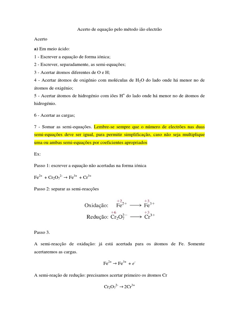 Acerto de equação pelo método ião electrão | PDF | Íon | Átomos