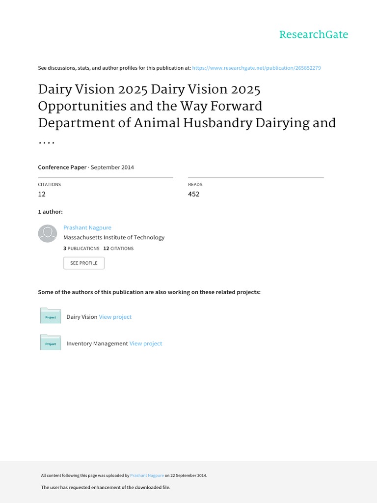 Dairy Vision 2025 Dairy Vision 2025 Opportunities and The Way Forward Department of Animal