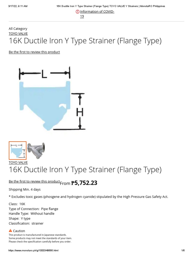 16K Ductile Iron Y Type Strainer (Flange Type) TOYO VALVE Y Strainers