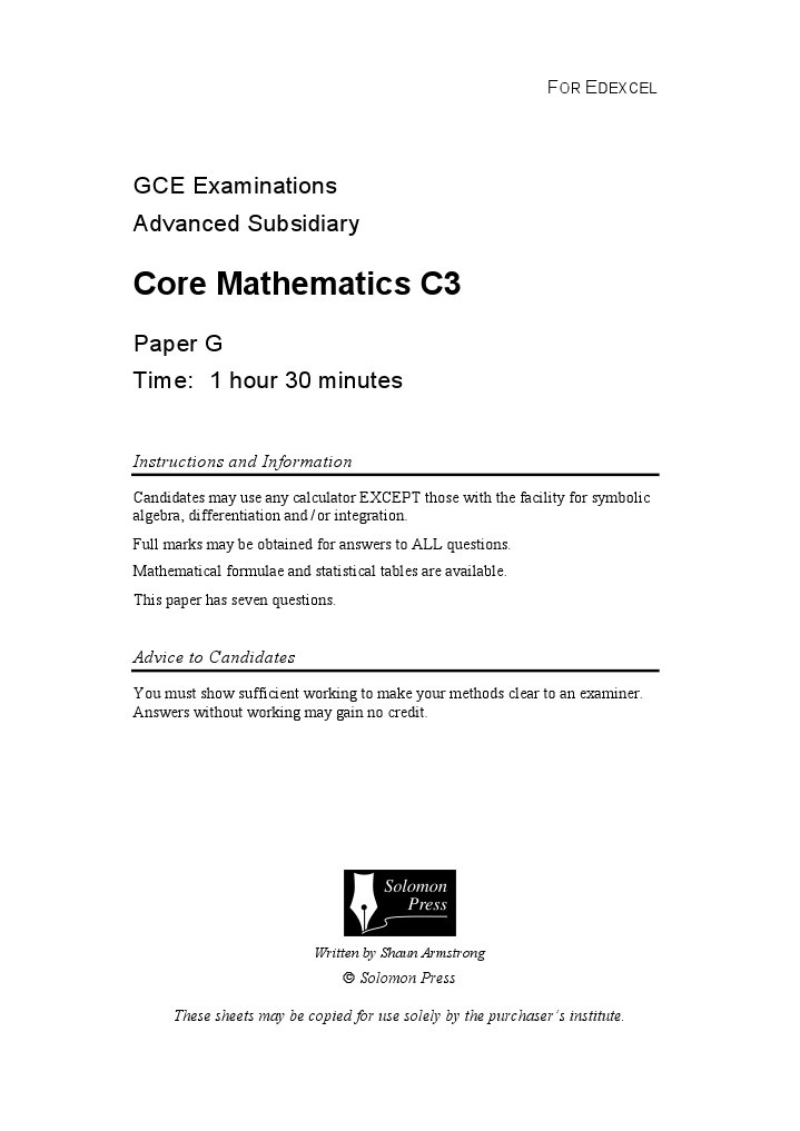 Edexcel GCE C3 Mathematics Exam Paper | PDF