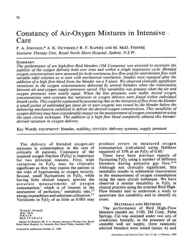 Stability of Oxygen Delivery in ICU | PDF | Oxygen | Gases