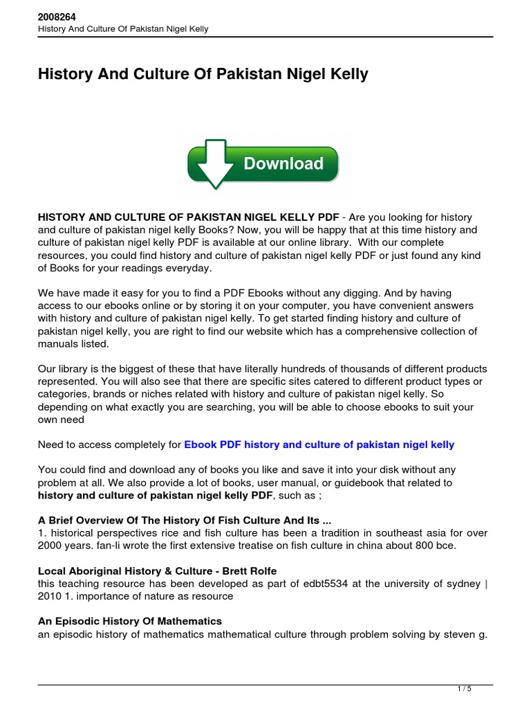 History and Culture of Pakistan Nigel Kelly PDF Libraries