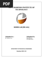 Sri Aurobindo Institute of Technology: RDBMS LAB (ME-606)