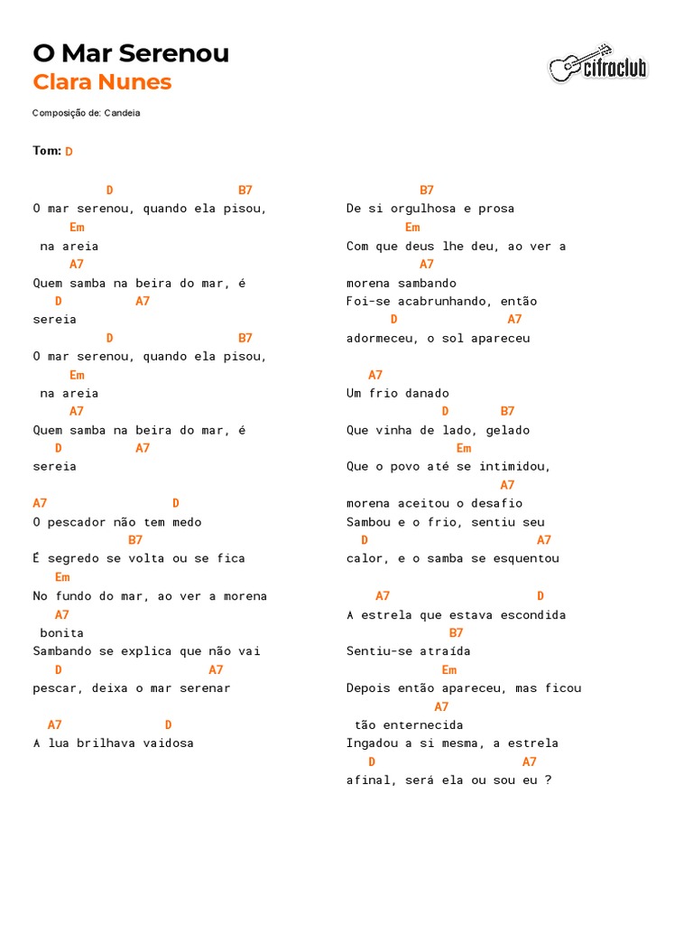 O Mar Serenou: Análise da Música e Letra de Clara Nunes | PDF