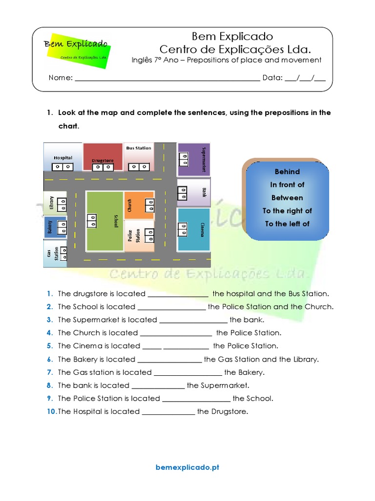 4.7 Ficha de Trabalho - Prepositions of Place and Movement | PDF