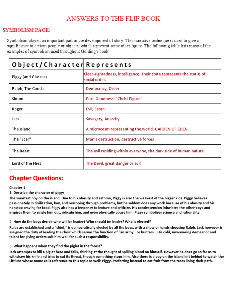 Object/Characterrepresents: Answers To The Flip Book | PDF