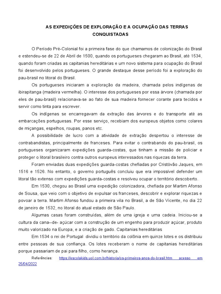 As expedições de exploração e ocupação do Brasil no período pré ...