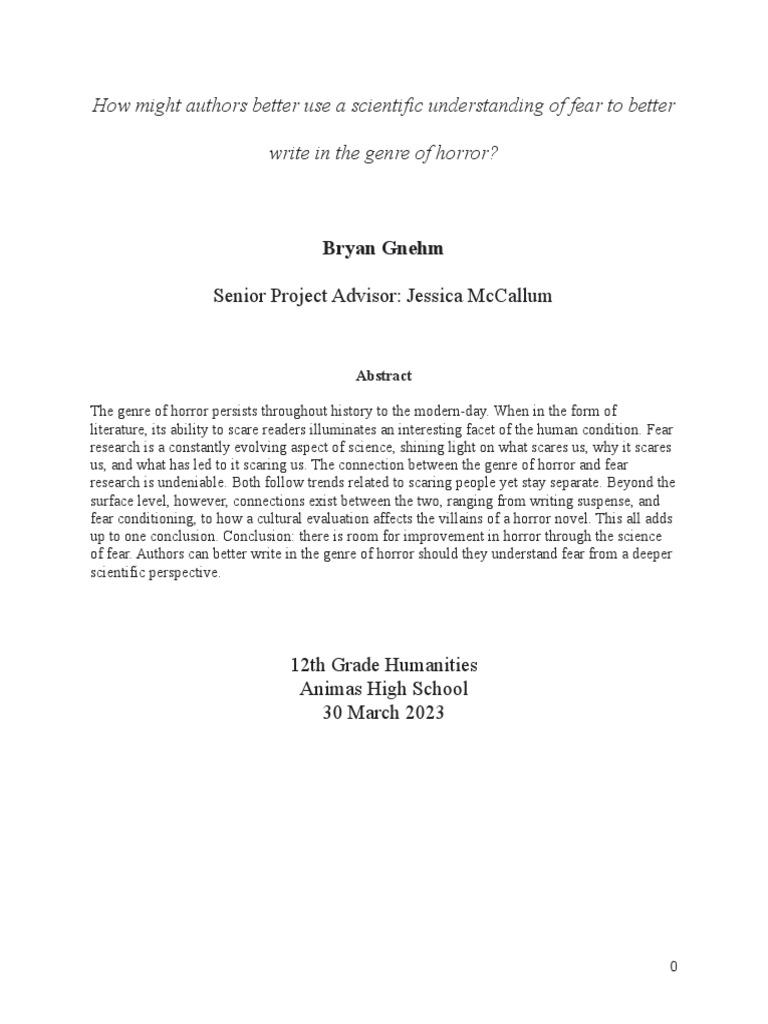 Senior Project Paper 1 PDF Fear Classical Conditioning