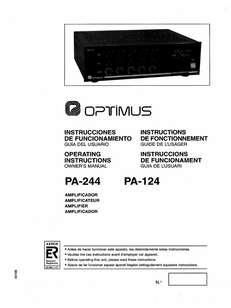 OPTIMUS Manual - PA124 - 244 | PDF