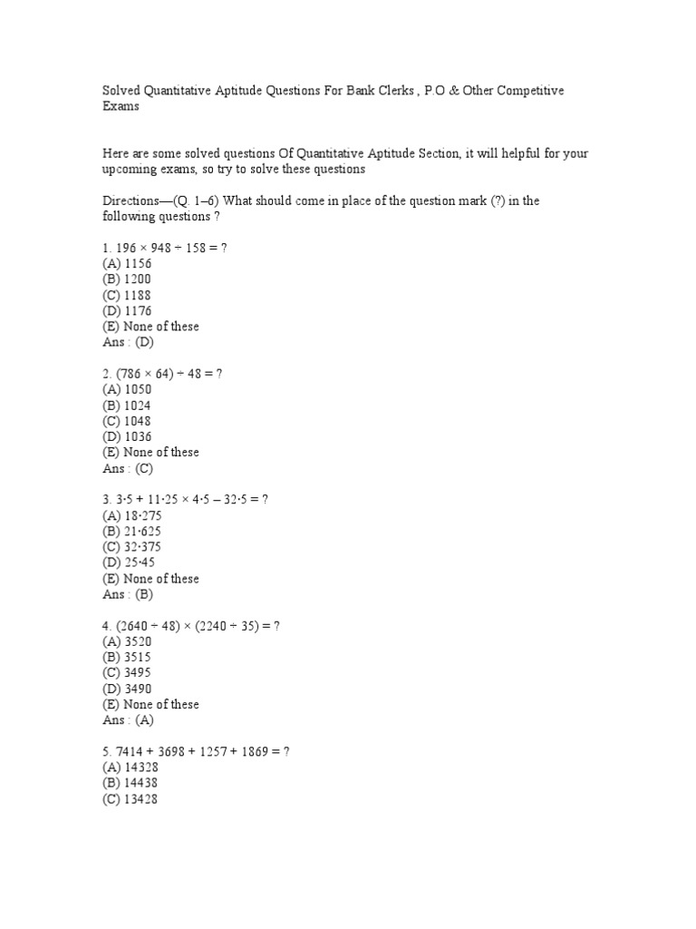 Solved Quantitative Aptitude Questions For Bank Clerks | PDF | Triangle ...