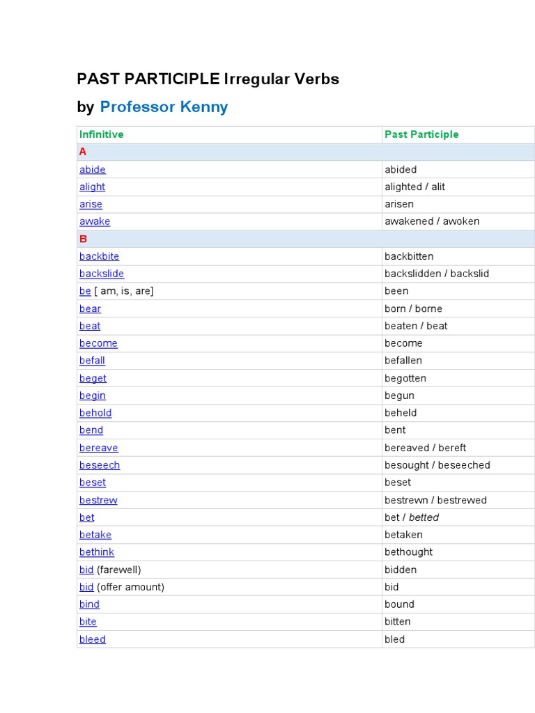 Irregular Verbs Past Participles List | PDF | Semantic Units