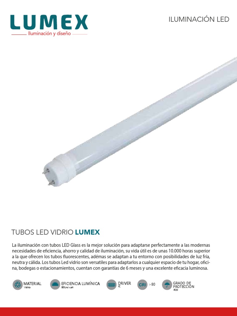 Tubos Led Vidrio Lumex | PDF | Diodo emisor de luz | Encendiendo