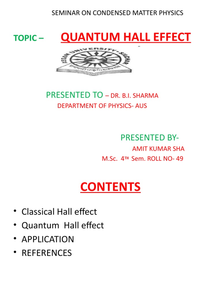 Quantum Hall Effect Seminar Overview | PDF