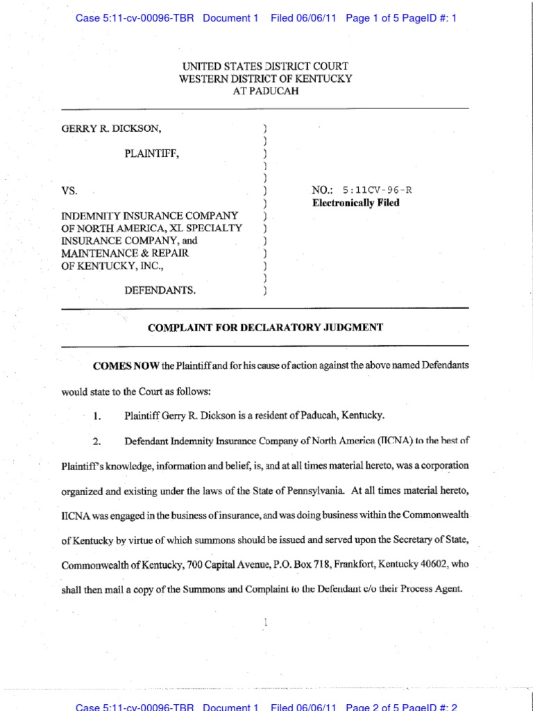 DICKSON v. INDEMNITY INSURANCE COMPANY OF NORTH AMERICA et