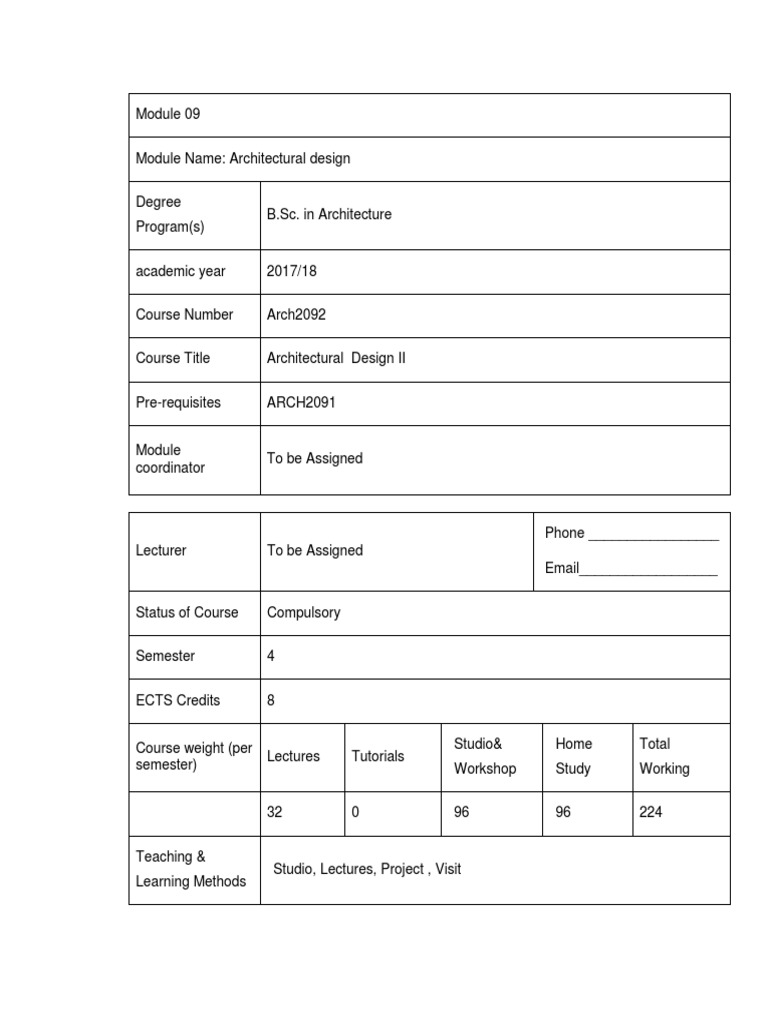 Architectural Design II Course Outline | PDF | Design | Behavior ...
