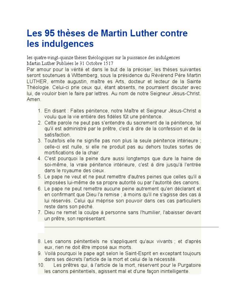95 Thèses de Luther sur les indulgences | PDF | Indulgence ...