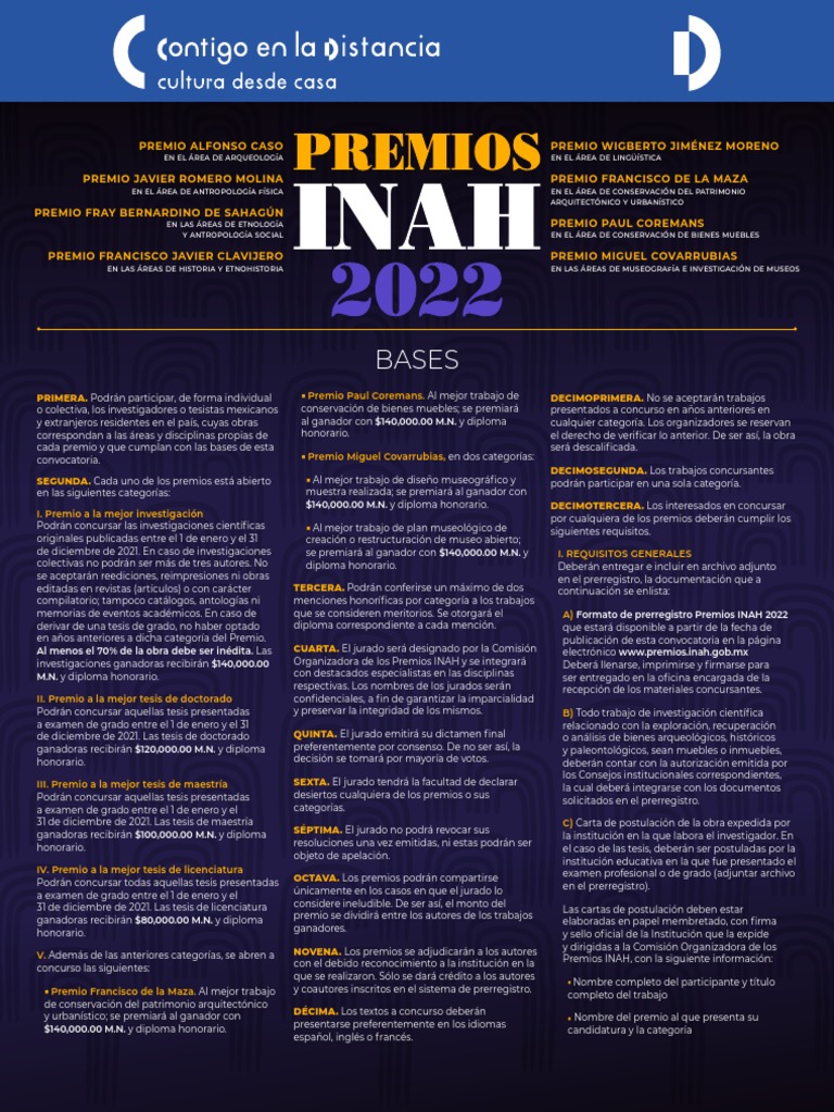Premios Inah 2022 - Bases | PDF | Diploma