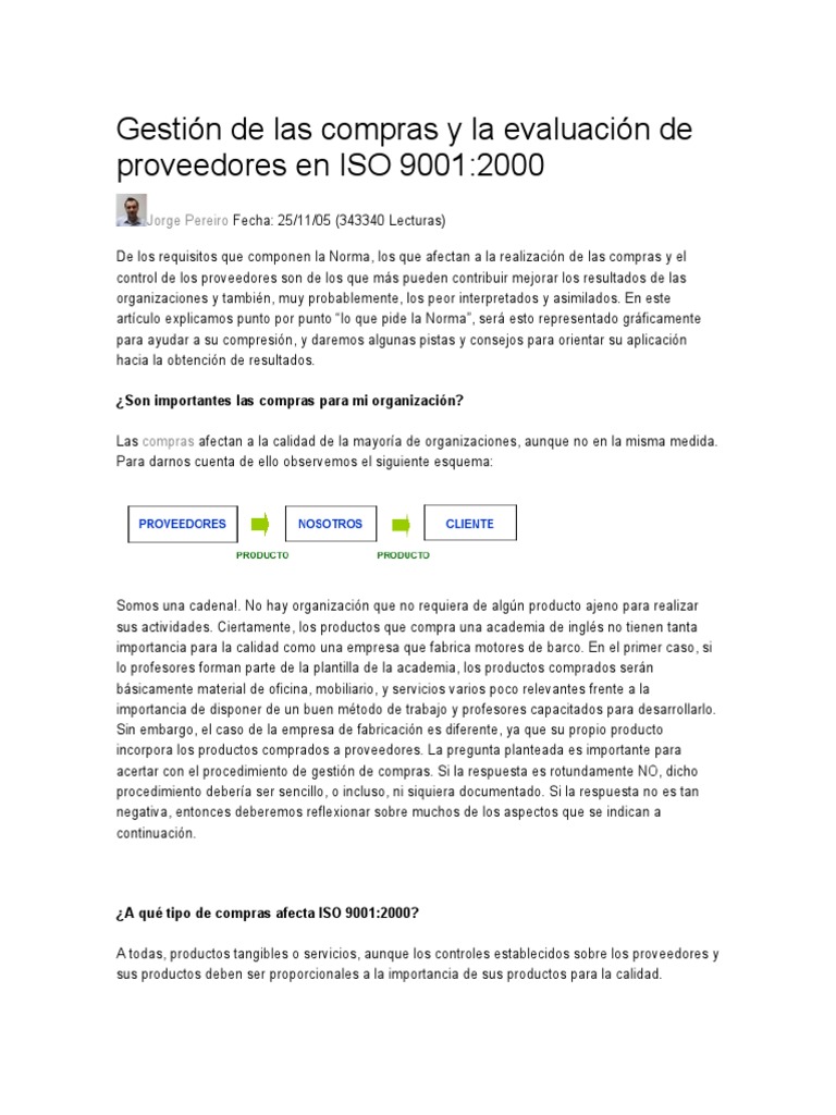 Gestión de Las Compras y La Evaluación de Proveedores en ISO 9001 | PDF ...