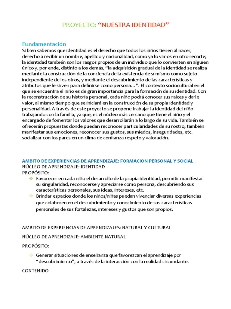 Proyecto de Identidad para Niños | PDF | Aprendizaje | Las emociones