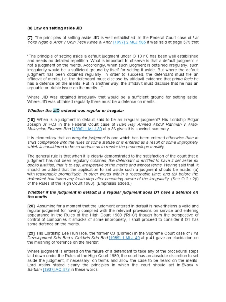 Setting Aside Judgment In Default Pdf Jurisdiction Judgment Law