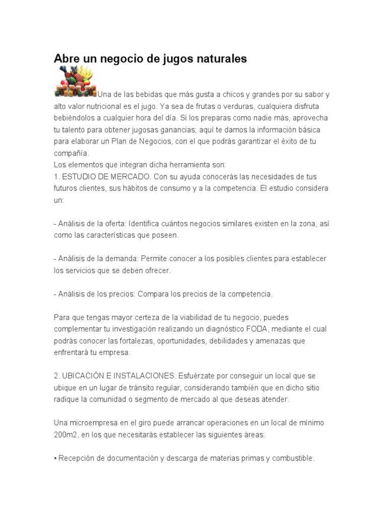 Abre Un Negocio de Jugos Naturales | PDF | Análisis FODA