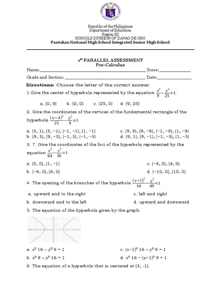 2nd PARALLEL ASSESSMENT Pre Cal | PDF | Mathematical Concepts | Geometry