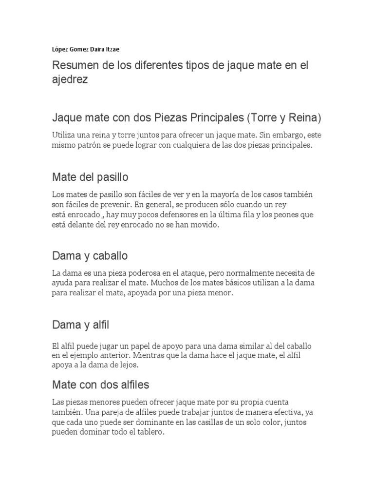 Tipos de Jaque Mate en Ajedrez | PDF | Ajedrez | Juegos tradicionales