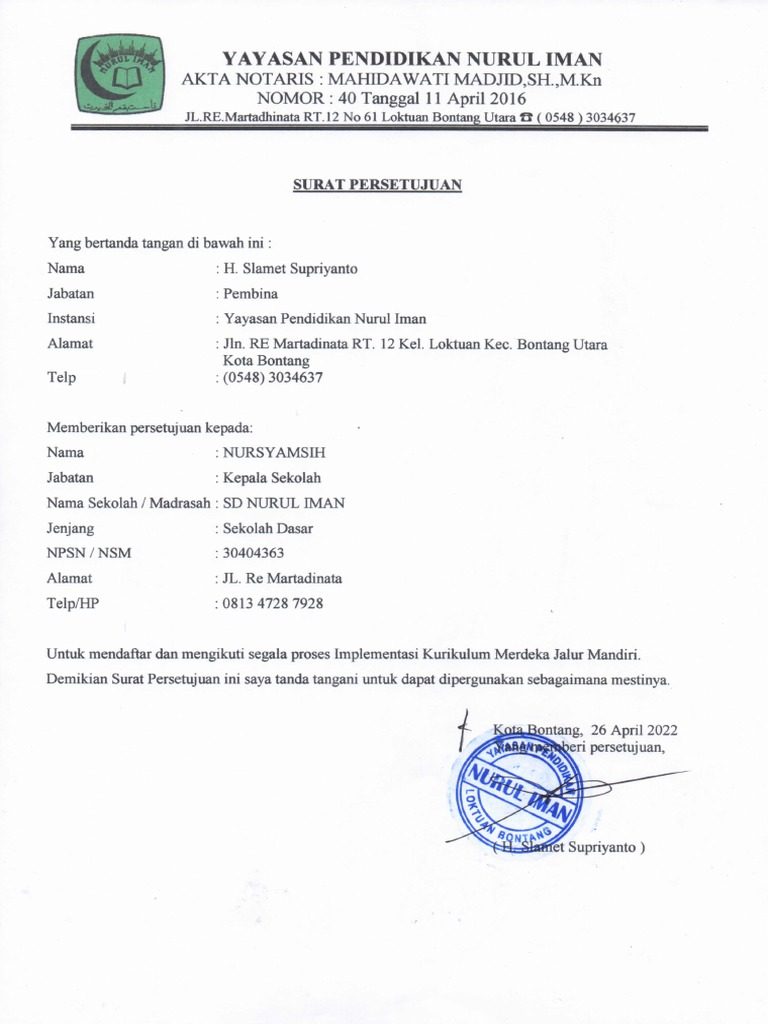 Surat Persetujuan Kurikulum Merdeka 002 Pdf
