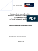 Linguística Geral Relação de Sinonímia e Antonímia