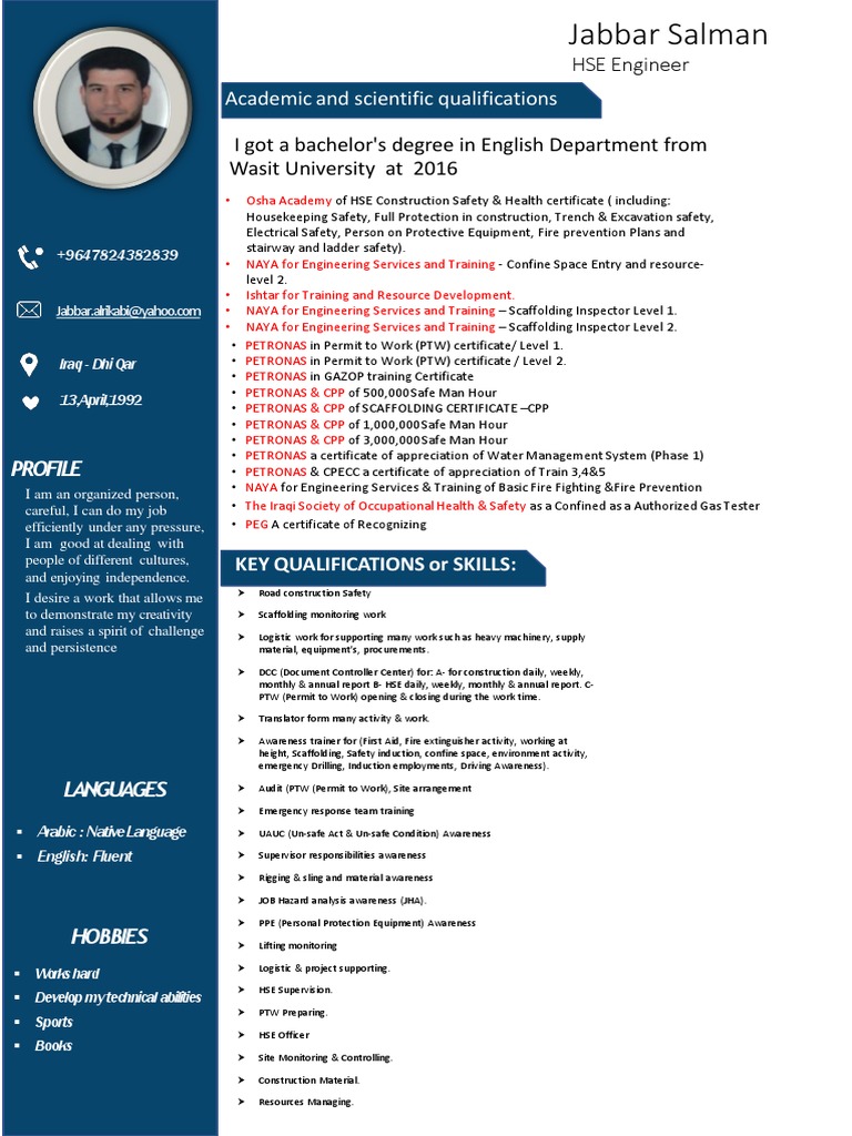 HSE Engineer Qualifications and Experience | PDF | Safety