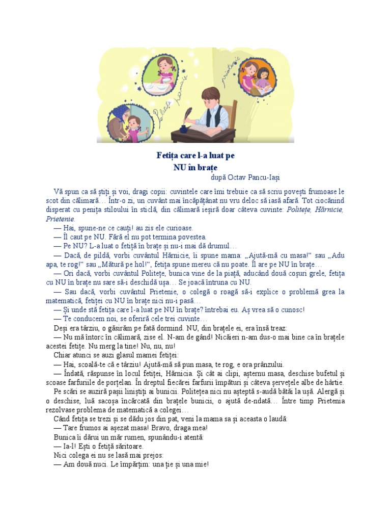 Limba Romana Fetita Care La Luat Pe Nu in Brate | PDF