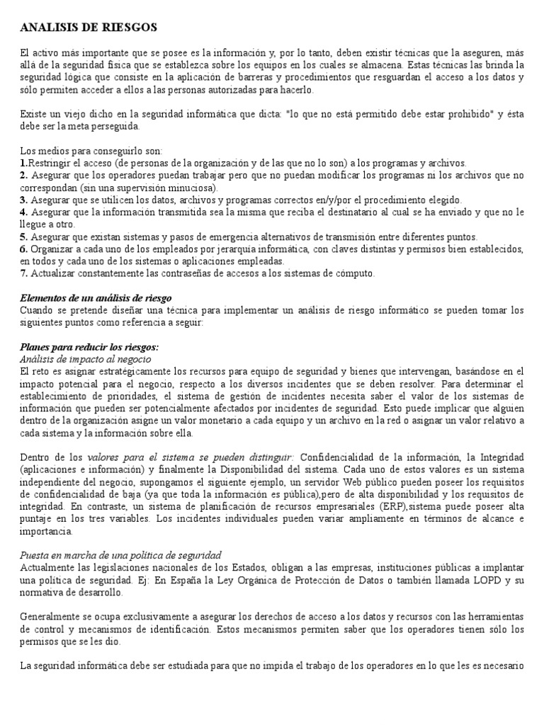 Analisis de Riesgo | PDF | La seguridad informática | Seguridad