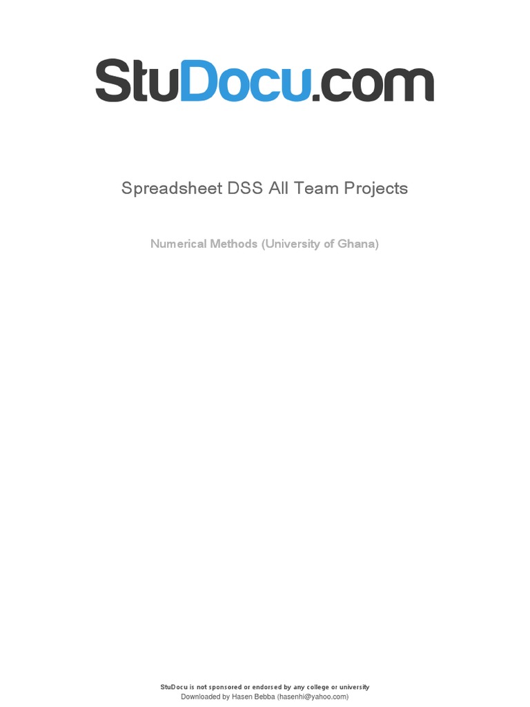Projects Manual For Developing SpreadsheetBased Decision Support