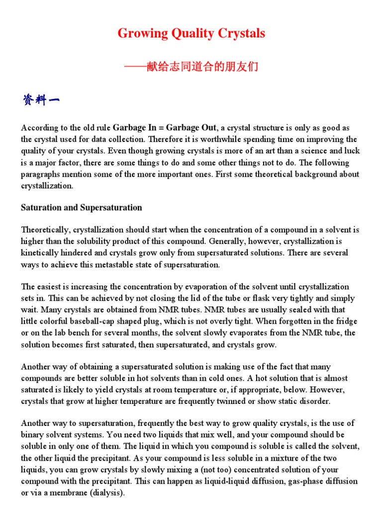 Growing Quality Crystals PDF Crystallization Solubility