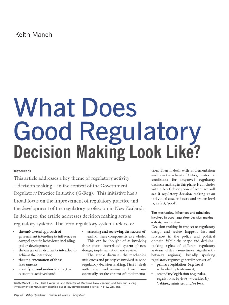What Does Good Regulatory Decision Making Look Like? PDF Policy Decision Making