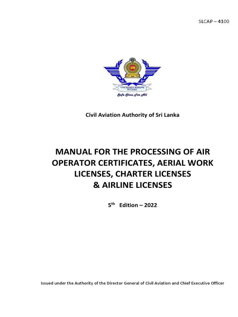 Air Operator Certification Manual SLCAP 4100 | PDF | Federal Aviation ...