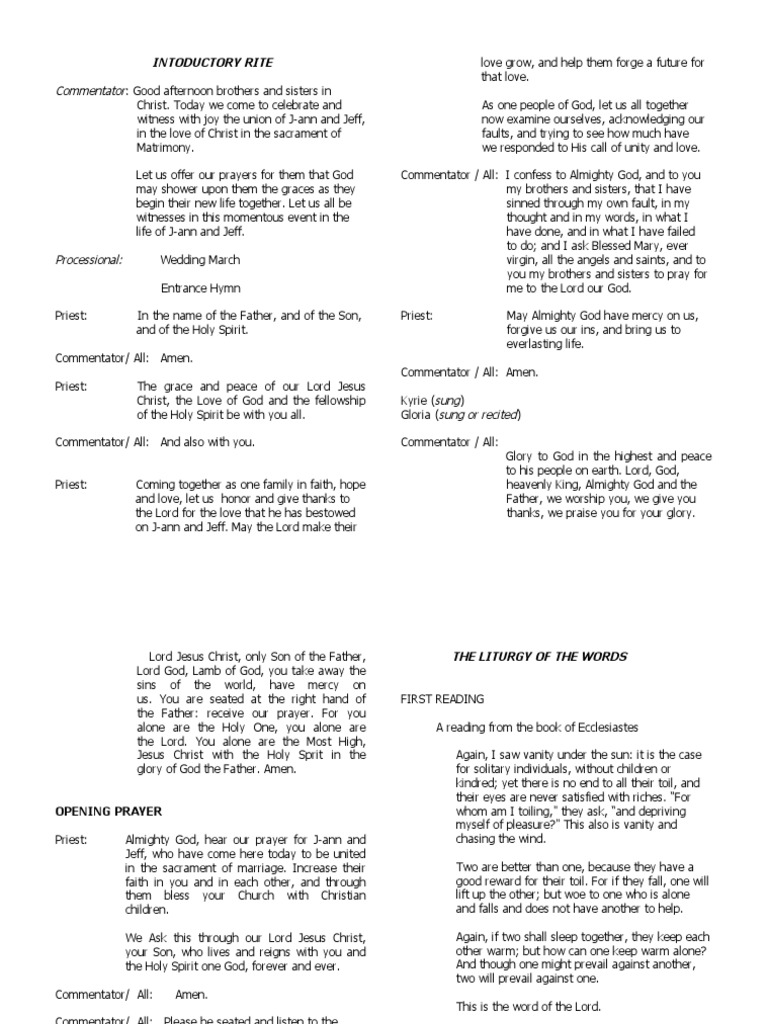 Catholic Rite Wedding Missalette Sample PDF God The Father Grace