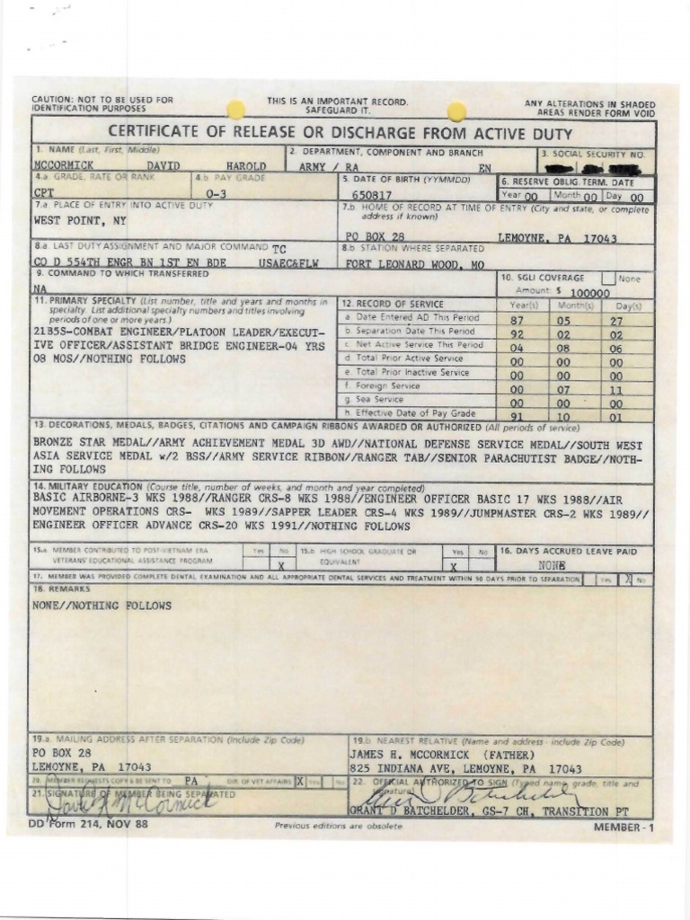 Redacted DD 214 | PDF