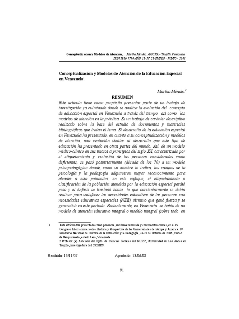 Modelos de Atención en Educación Especial en Venezuela | PDF ...
