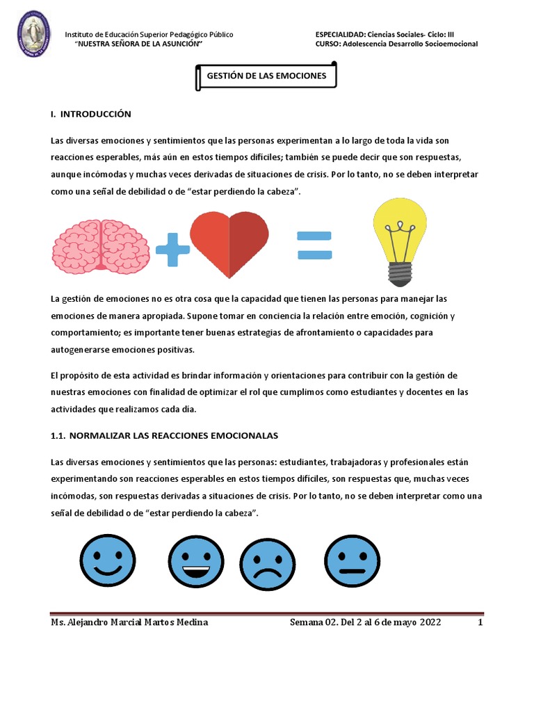 Gestión de Emociones en la Adolescencia | PDF | Las emociones | Estrés ...