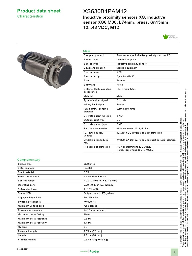 Telemecanique Inductive Proximity Sensors XS XS630-2910682 | PDF ...