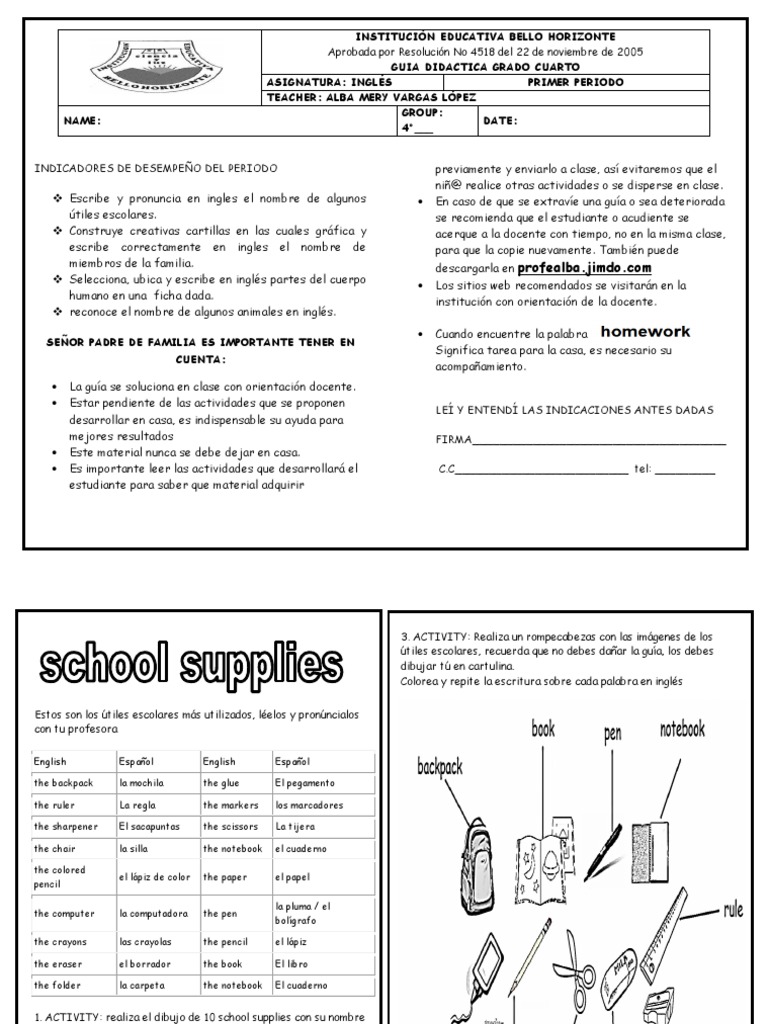 Guía Didáctica de Inglés 4° Grado | PDF