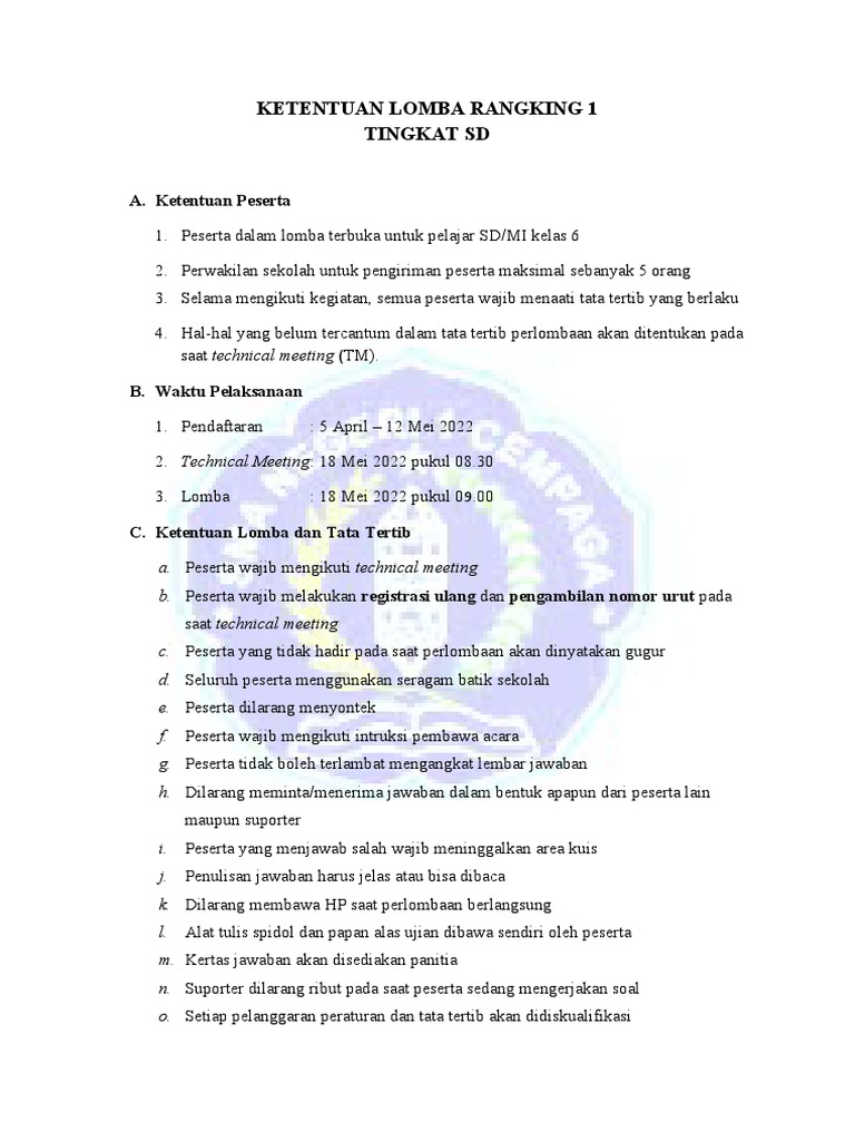 Ketentuan Lomba Rangking 1 SD | PDF
