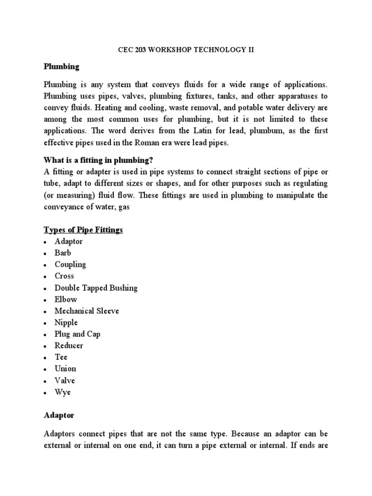 Plumbing Workshop Technology Overview | PDF | Plumbing | Pipe (Fluid ...