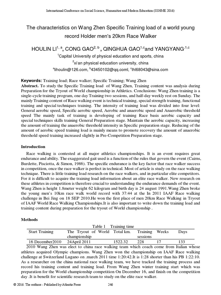 The Characteristics On Wang Zhen Specific Training Load of A World ...