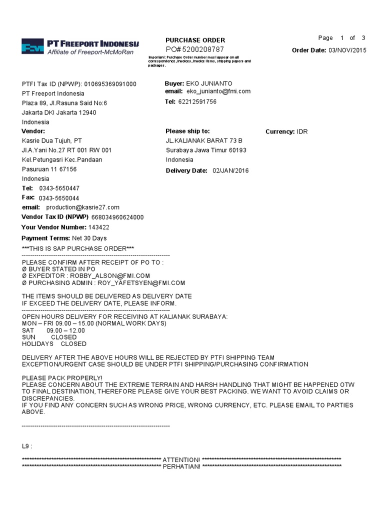 Important Purchase Order Number Must Appear On All Correspondence