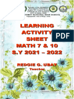 Learning Activity Sheet MATH 7 & 10 S.Y 2021 - 2022
