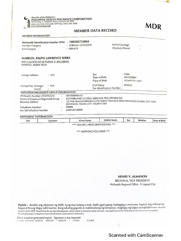 Philhealth Member Record | PDF