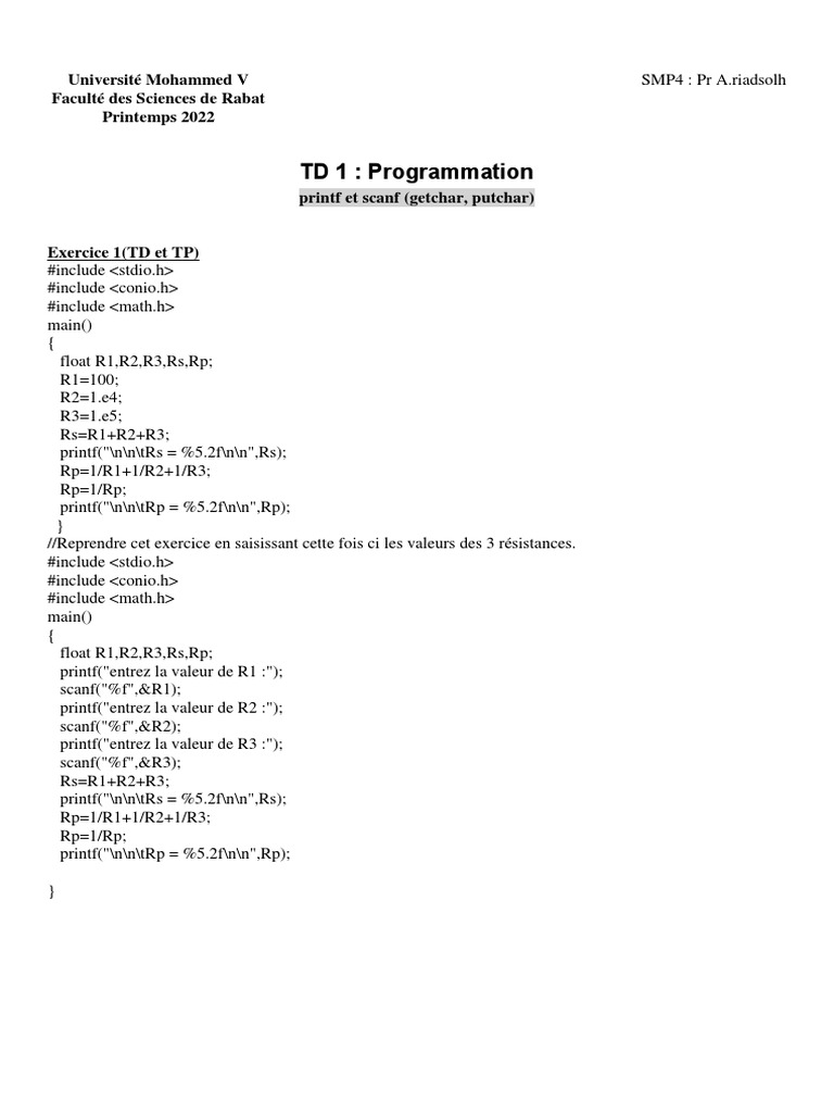 Exercices de Programmation en C 2022 | PDF | Programmation informatique ...