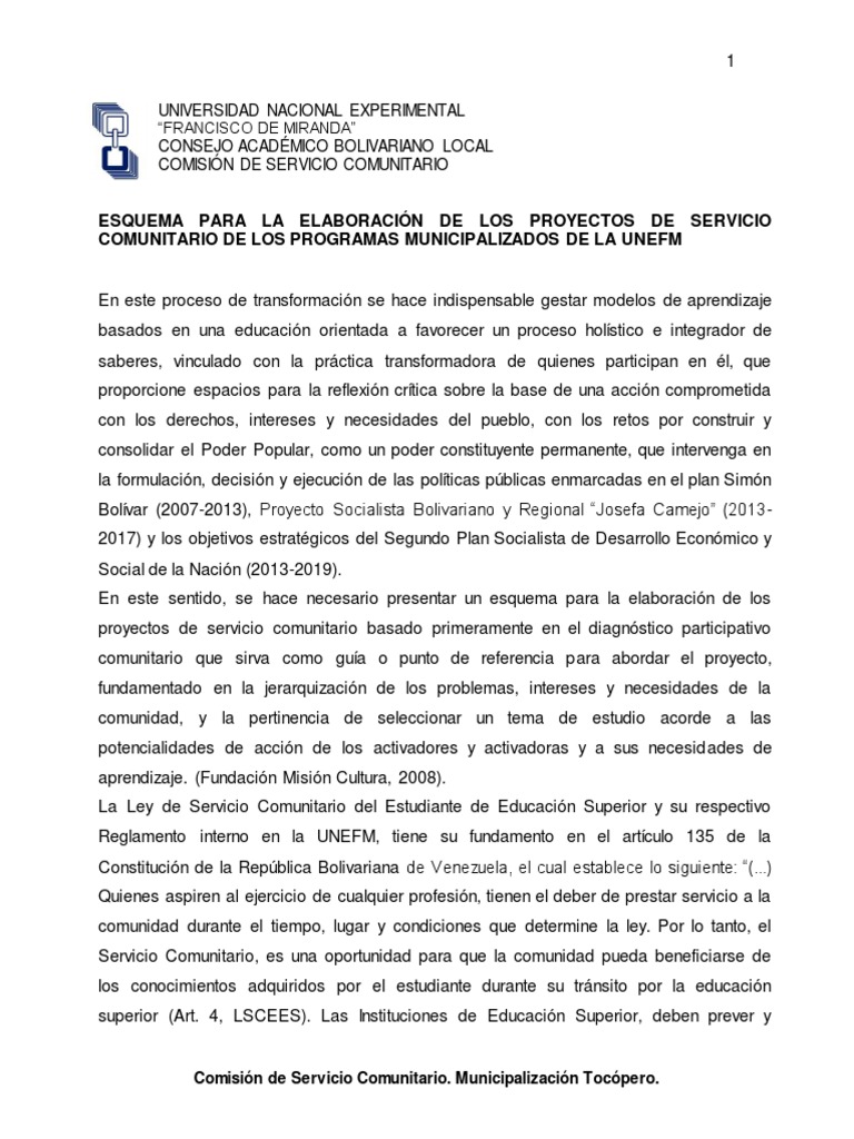 Esquema de Proyectos de Servicio Comunitario | PDF | Planificación ...